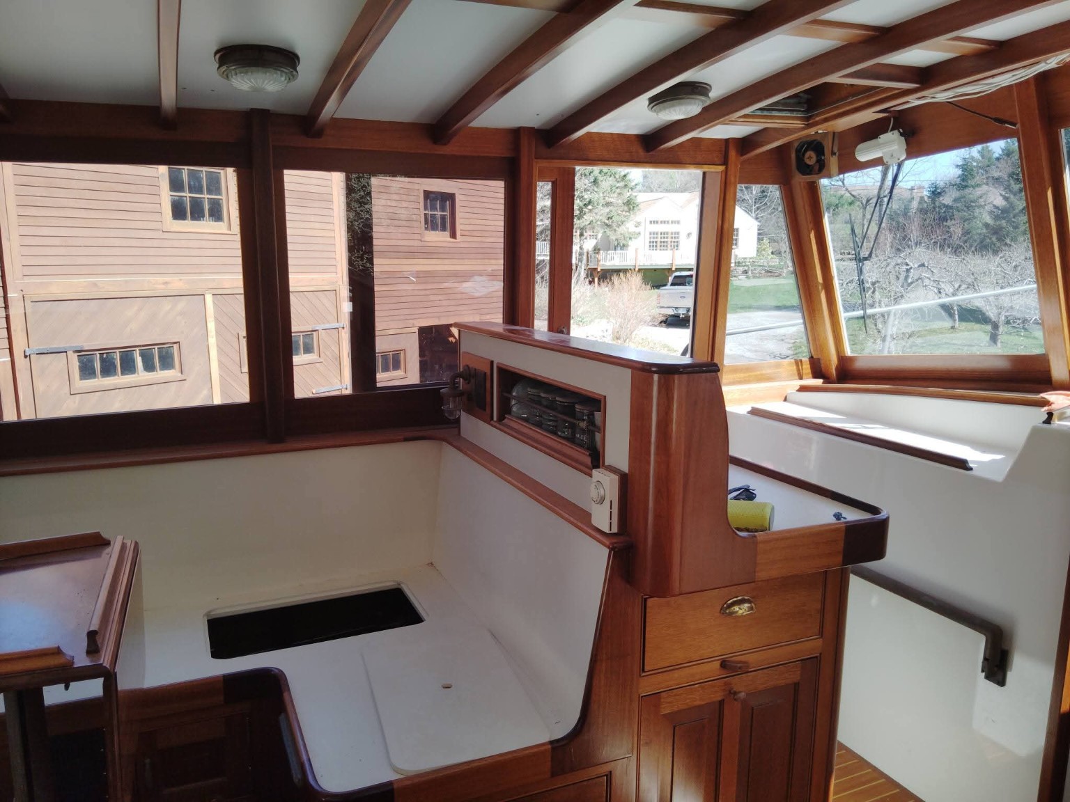 Boat cabin salon cleaned and detailed