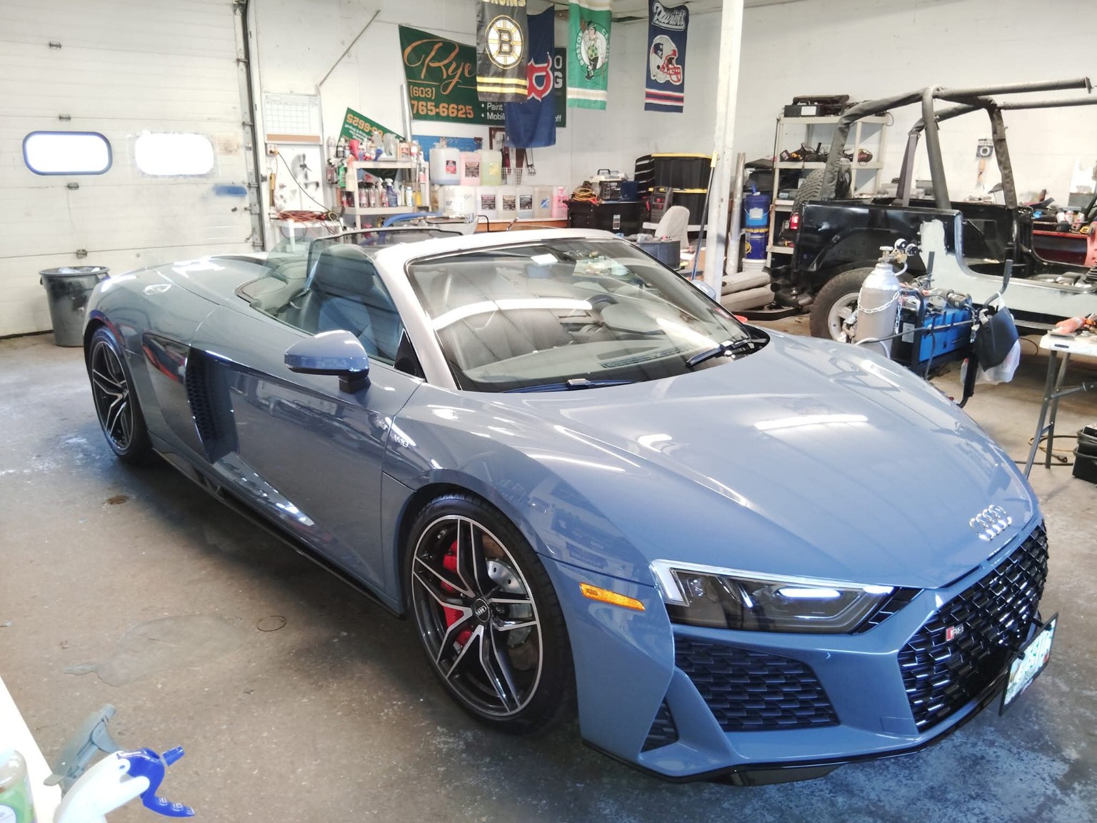 Blue Audi R8 Spyder front — exotic vehicle detailing
